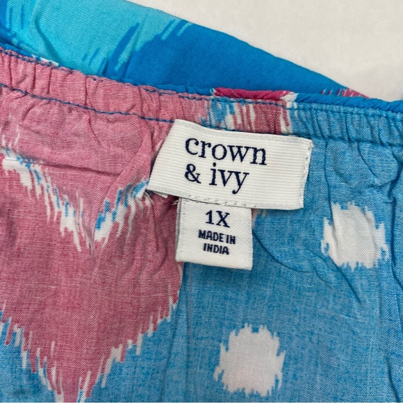 NWT Plus Size Pom Trip Crown & Ivy Top in Pink & Blue / 1X - Picture 4 of 10